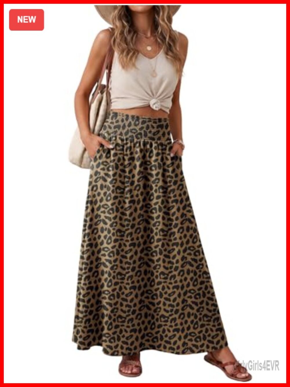 Women's Maxi Skirt Smocked Elastic High Waisted Flowy A-Line with Pockets
